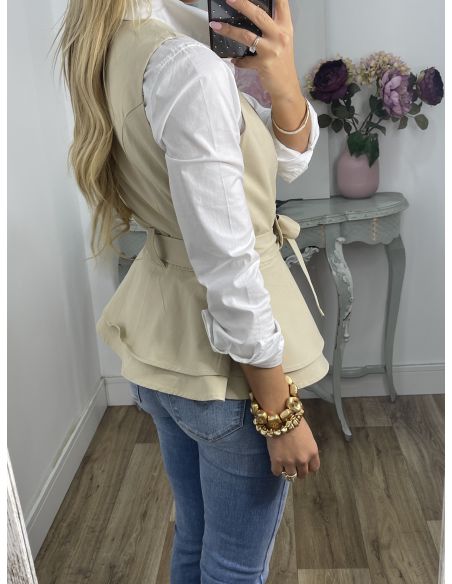 Chaleco Peplum abotonado beige