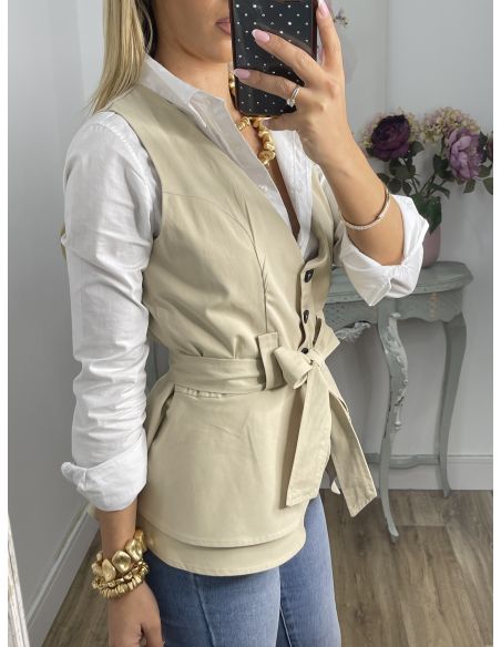 Chaleco Peplum abotonado beige