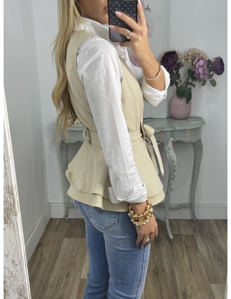 Chaleco Peplum abotonado beige