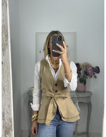Chaleco Peplum abotonado camel