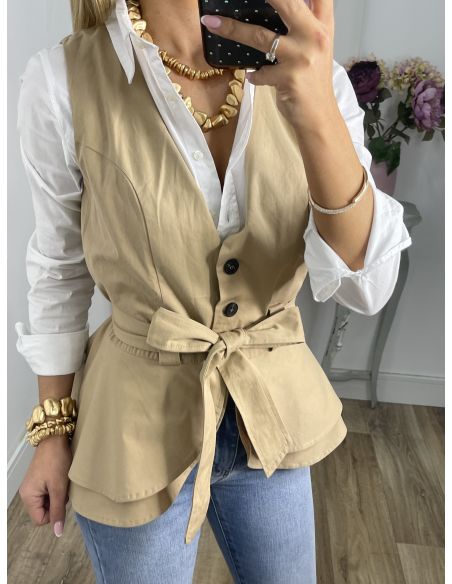 Chaleco Peplum abotonado camel