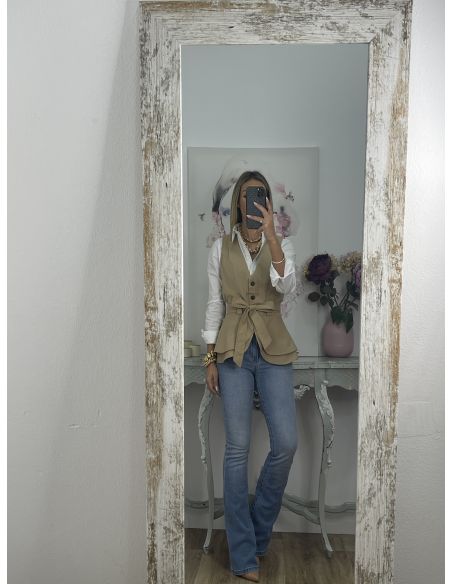 Chaleco Peplum abotonado camel