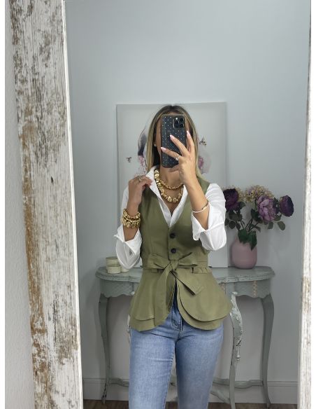 Chaleco Peplum abotonado verde