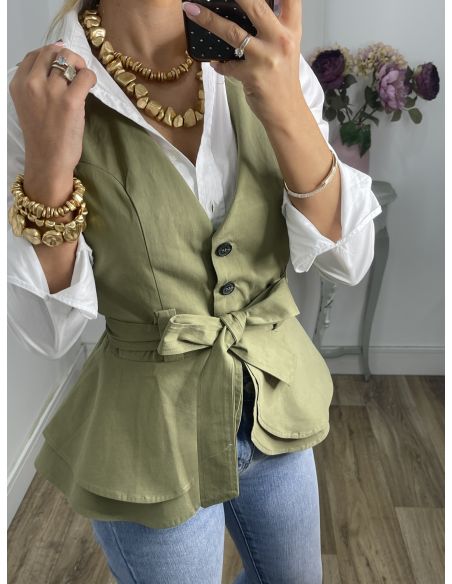 Chaleco Peplum abotonado verde