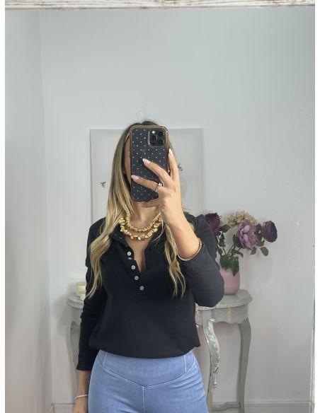 Camiseta algodón botones negra