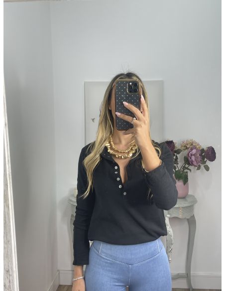 Camiseta algodón botones negra