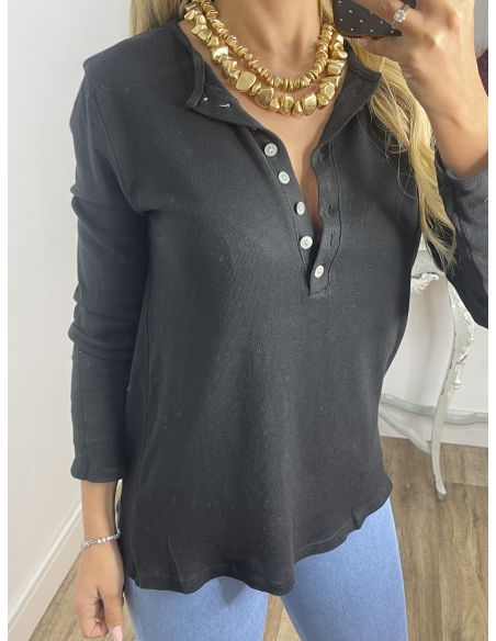 Camiseta algodón botones negra