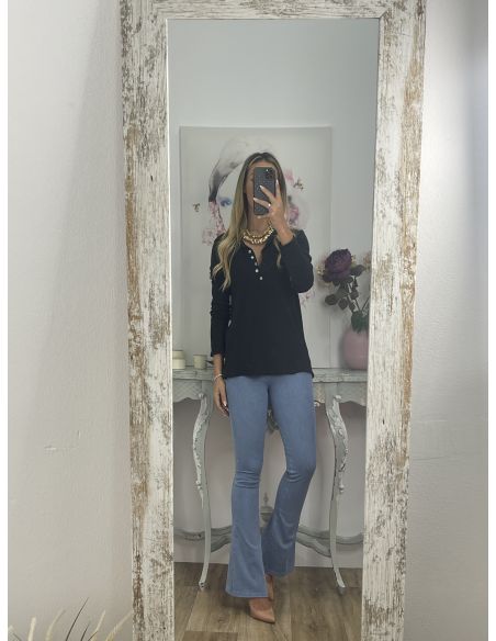 Camiseta algodón botones negra