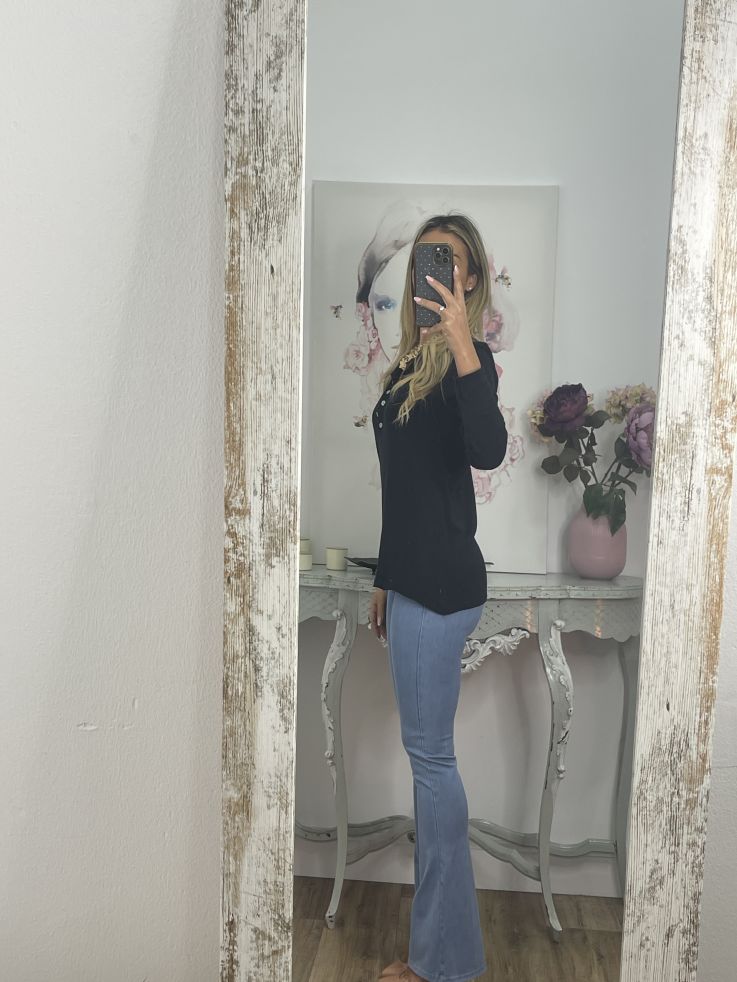 Camiseta algodón botones negra