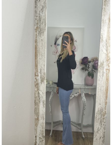 Camiseta algodón botones negra