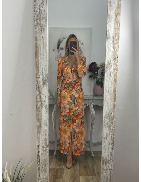 Vestido Donna flores naranja