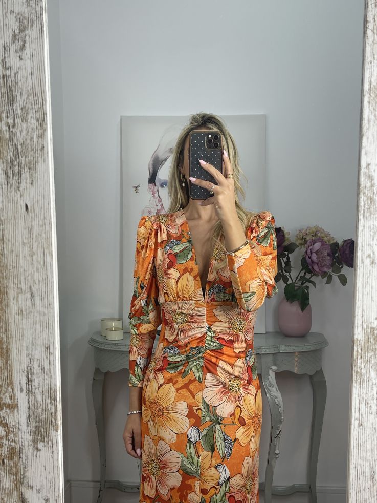 Vestido Donna flores naranja