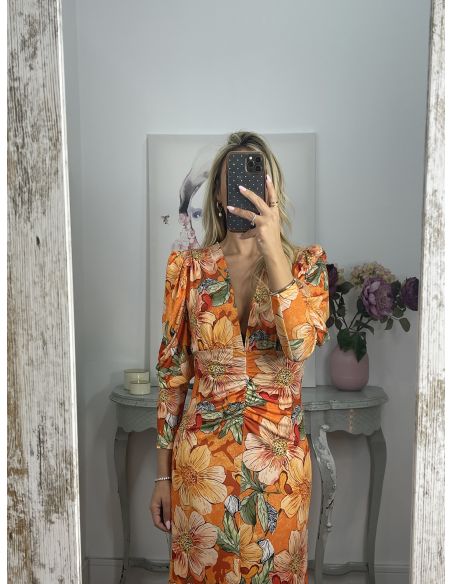 Vestido Donna flores naranja