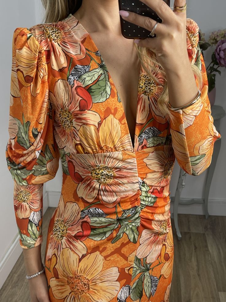 Vestido Donna flores naranja
