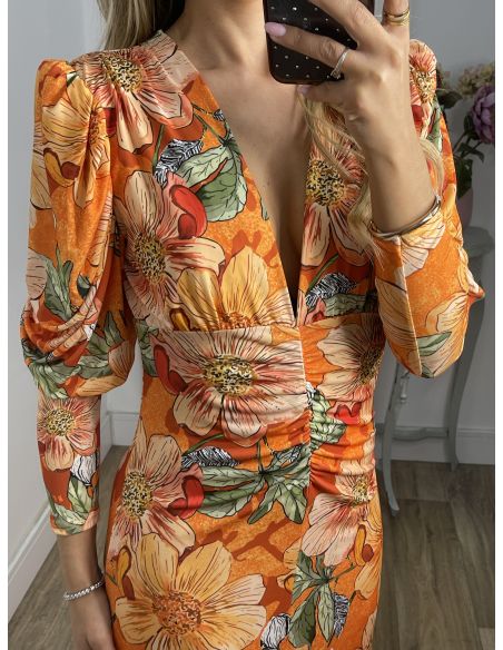 Vestido Donna flores naranja