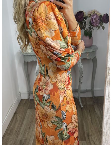 Vestido Donna flores naranja