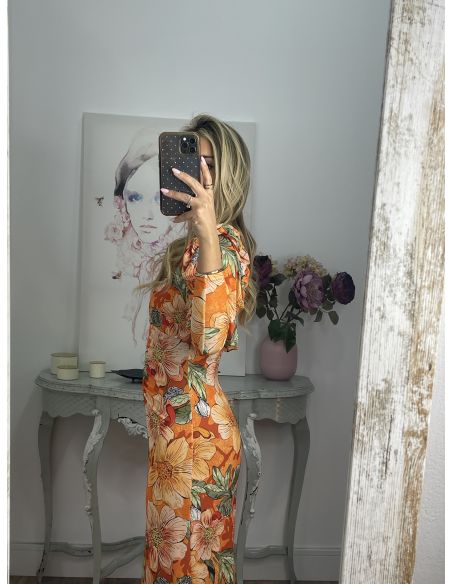 Vestido Donna flores naranja